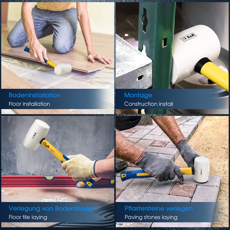 S&R Rubber Mallet White, 45 mm Diameter, with Fiberglass Handle,