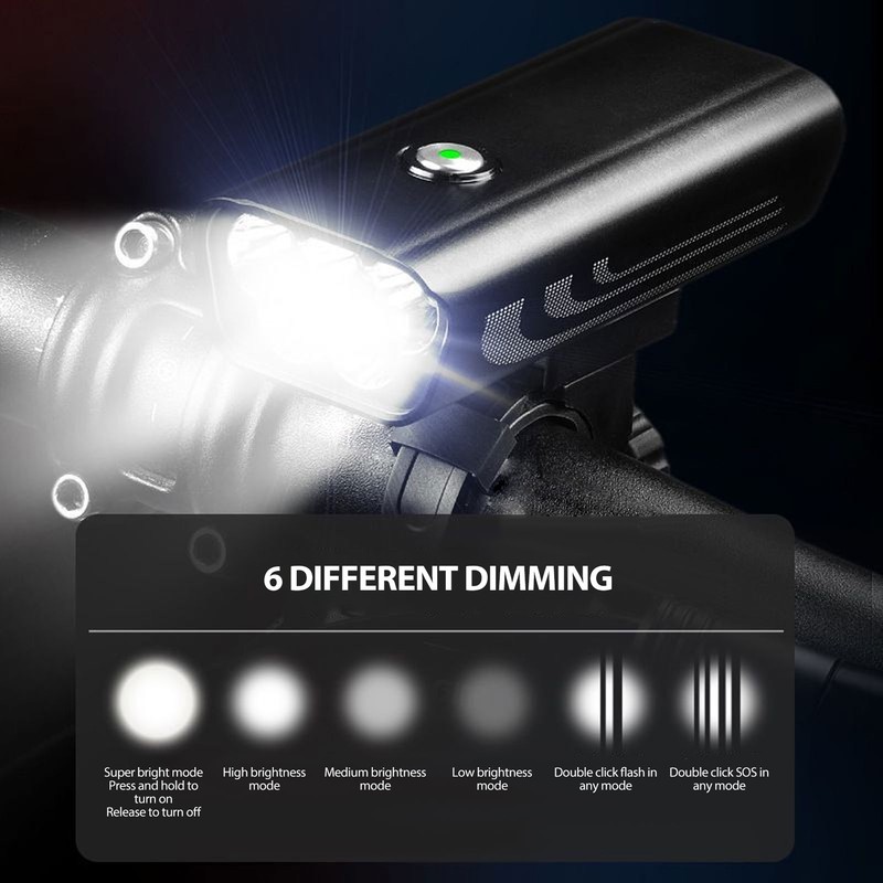 Bike Headlight 6000lm 6 Modes IPX6 Waterproof USB Charging 5