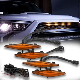 MAXHAWK LED Grill Light Kit Compatible with 2014-2023 Toyota 4Runner TRD Pro, 2014-2019 TRD Off-Road/Limited / SR5~4pcs Amber LED Running Light ~ Wiring Harness ~ Fuse