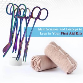 Set of 4 Bandage Scissors 5.5", Stitch Scissors 4.5" and Hemostat 5.5" Straight Curved Made of Premium Quality Stainless Steel (Rainbow)