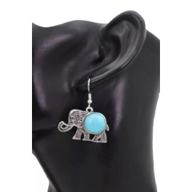 Unbranded Women Earrings Set Ethnic Silver Metal Indian Elephant Jewelry Turquoise Blue