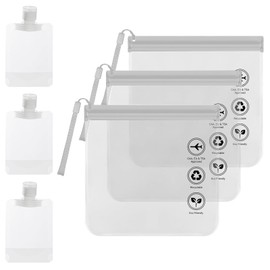 3 Pcs Clear Travel Toiletries Bag 20x20cm, Airport Security Liquids Bags Reusable with 3 Refillable Squeeze Pouch 50ml, Travel Liquids Bag Portable for Aircraft Trains Cruise