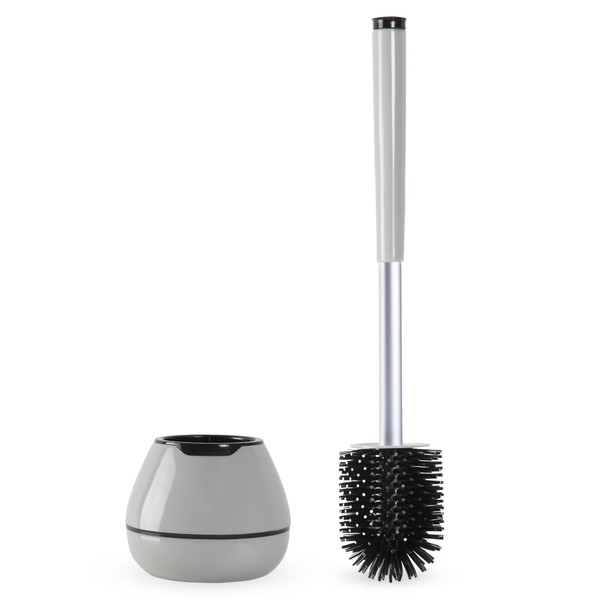 BOOMJOY - Escobilla de inodoro con soporte, cepillo para polvo de silicona para inodoro con pinzas para baño, RV, color gris