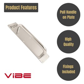 VIBE 19mm Pull Handle on Plate Printed Push 300x19mm (400x75mm Plate) on Satin Anodised Aluminium Sliding Door Heavy Duty Pull Push Door Handle on Satin Anodised Aluminium for Internal Doors