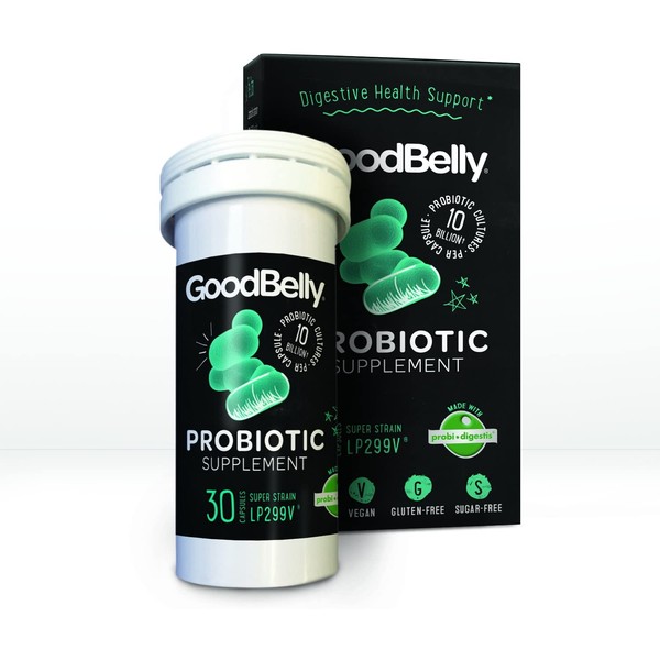 GoodBelly® Probiotic Supplement for Digestive Health - Probiotics for Men and Women - Aids in Digestion & Supports Your Active Lifestyle {1 Box - 30 Capsules}