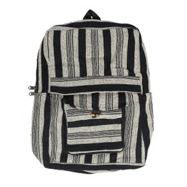 Handwoven Nepalese Front Pocket Hippy Style Cotton Backpack (Black & White)