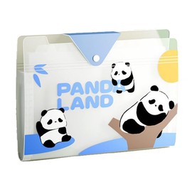 Cute Accordion File with 8 Pocket,Panda Animal Expanding File Folder Jackets for Documents with Labels,Letter A4 Size Paper Bill Receipt Organizer (Blue)