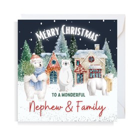 Second Ave Nephew & Family Christmas Polar Bear Square Xmas Holiday Festive Greetings Card