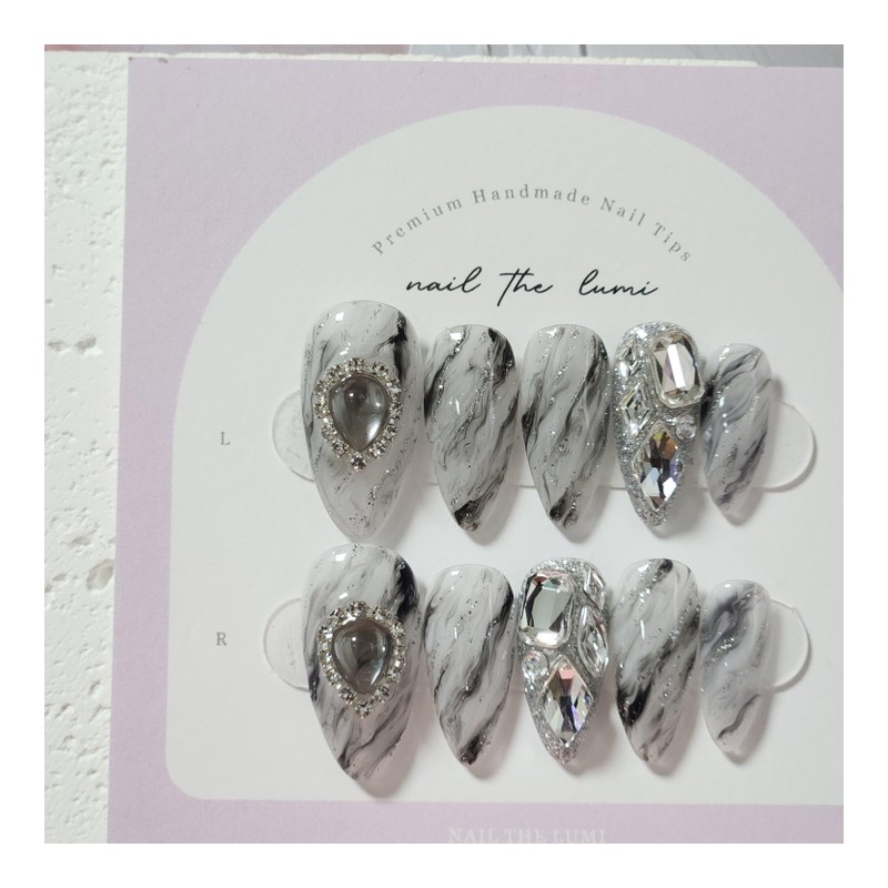 Smoke Veil Handmade Nail Tips - Coffin / Smoke Veil