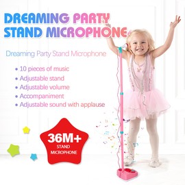 Litaonner Kids Adjustable Standing Microphone Karaoke Machine Microphone with Stand for Singing Tour Toddler Musical Toy for 3 Years Old Boys Girls Birthday Gift 36M+