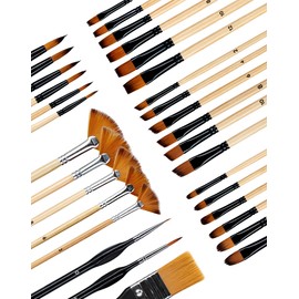 LAOYE Acrylic Paint Brush Set, 32 Watercolour Brush Set, Acrylic Brush, Children's Artist Brush, Round Brush, Cat Tongue Brush, Angled, Flat, Fan Brush for Teenagers, Beginners, Painting Lovers