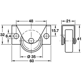 City Deco Centre Fixed Castor for Underbed Boxes Ø 35mm Wheel Side Plate Fixing