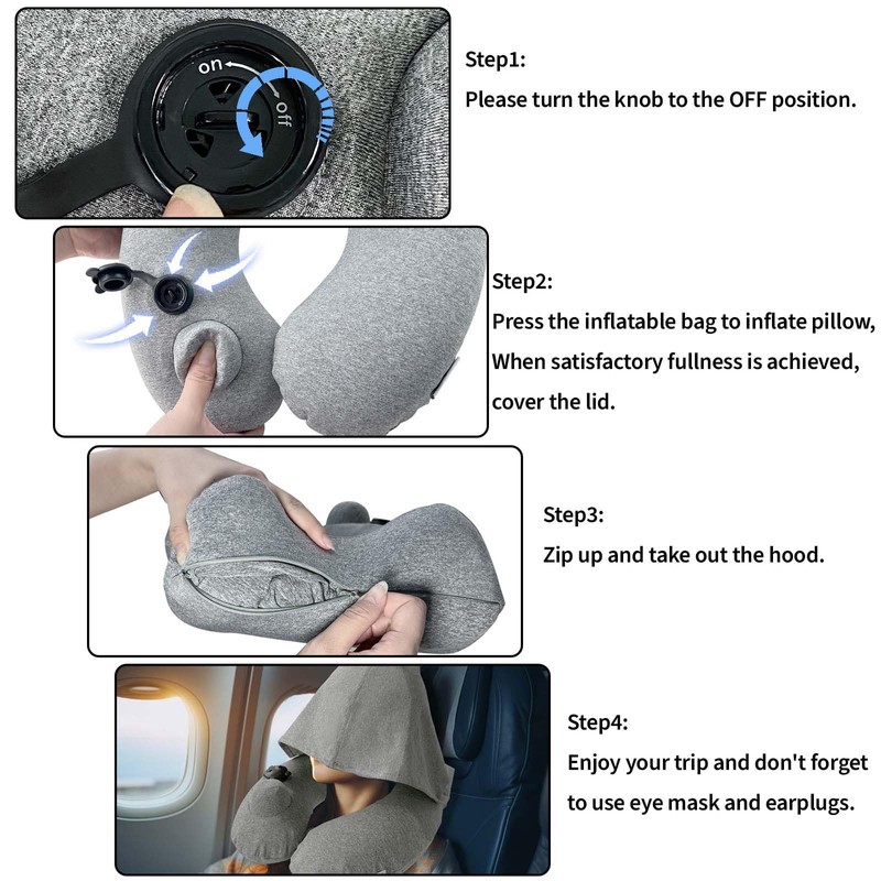 BREENHILL Hooded Neck Pillow Can Conceal Your Face, Inflatable Footrest
