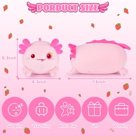 Axolotl Plush Toy, Kawaii Plush Axolotl Doll, Cuddly Toy, Soft Axolotl Toy, Cute Axolotl Stuffed Toy, Decorative Cushion for Friends, New Year, Christmas Gift (13 Inches, Pink)