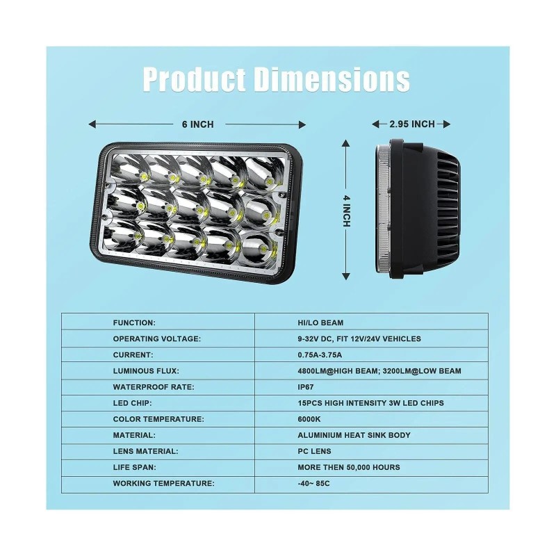 usparts888 4PCS 4"X6" LED Headlights High-Lo Beam DRL fit Chevy