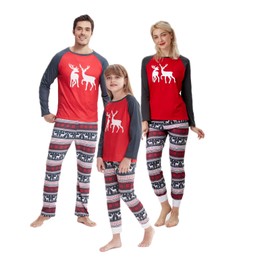 Family Matching Christmas Pajamas for Adult Letter Print Fawn Sleepwear Cotton Holiday Pjs Men Women 2 Pieces Set (8-9 Years, kids)