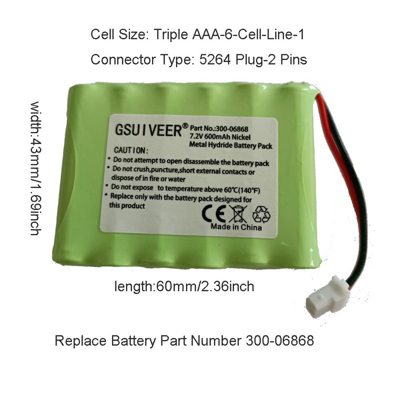 300-06868 7.2V 600mAh Battery Compatible with 8DLLKP500 8DLTSSCBASE1 8DLWLTP100 WLTP100