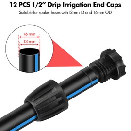 Poeland 1/2” Drip Irrigation End Cap, Locknut Barbed Irrigation Hose End Connector Plug, Fitting to Garden Watering System (12 PCS)