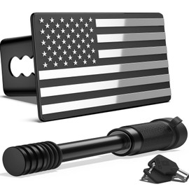 OGYE 2 Inch Trailer Hitch Cover with American Flag, Heavy Metal Trailer Hitch Cover Fit for 2 Inch Hitch Receivers (with 5/8" Pin Dia Anti-Theft Trailer Hitch Lock)-3 * 5" Chrome