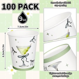 FYSUIMU 100 Pcs Espresso Martini Paper Cups Sage Green Bow Martini Disposable Cups 9oz A Tini Bit Older Party Drinkware for Hot Cold Drinks Birthday Bridal Shower Table Supplies