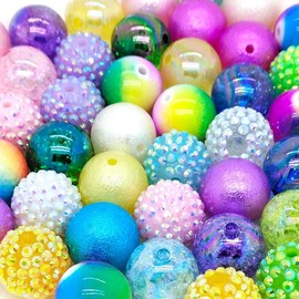 50pcs Chunk Beads, 20mm Bubblegum Colorful Large Rhinestone Pearl Loose Beads Round Spacer for Jewelry Bracelet Necklace Pen Bag Chain Making Crafts Supplies