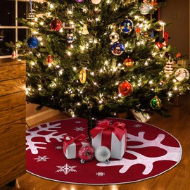 MACTING Christmas Tree Skirt, 30 Inches Burlap Tree Skirt with White Snowflakes Tree Foot Base Cover Xmas Tree Skirt for Christmas Decoration