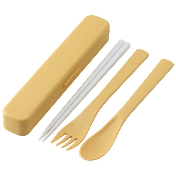 Skater TAC1AG-A Antibacterial Trio Set, No Sounds, Chopsticks, Spoon, Fork, Dull Yellow, Made in Japan