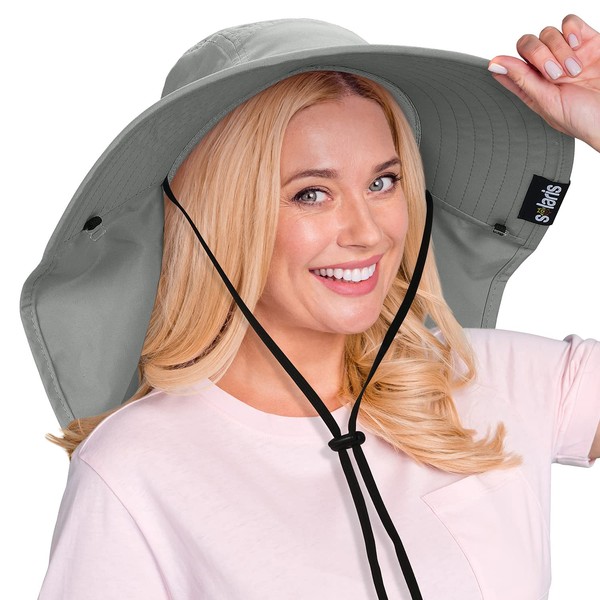 Womens Sun Hats with Neck Flap UV Protection & Chin Strap Wide Brim for Outdoor