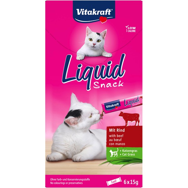 Vitakraft Liquid Snack Friandises Boeuf et Herbes du Chat, 6 x 15g