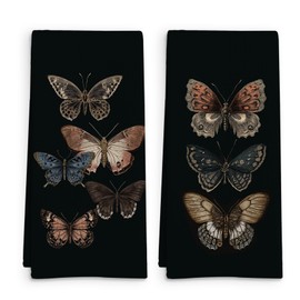 FSTCSV Black Moody Butterfly Kitchen Towels Set of 2, Dark Academia Hand Towel, Dark Vintage Butterfly Decorative Tea Dish Towels for Kitchen, Vintage Moody Bathroom Decor, 16x24in