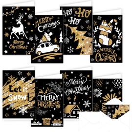 DERAYEE 16 Christmas Cards with White Envelope - 8 Different Designs, Christmas Cards, Folding Cards, Thank You Merry Christmas