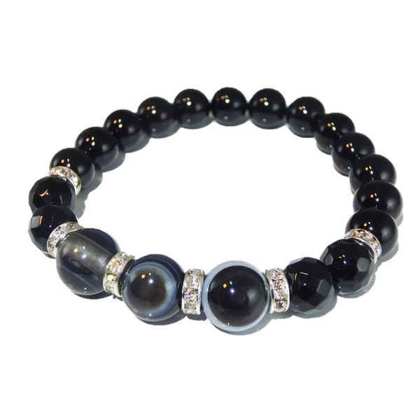 New Year ∞ Good Luck [Powerful Magic] the Eye of God Triple, Tibetan Agate Natural Stone [AAA] [Power Stone bracelet men's Medium] < Good Luck Charm Magic For Purifying Crystal with 大玉 Popular Onyx > 叶 Stone