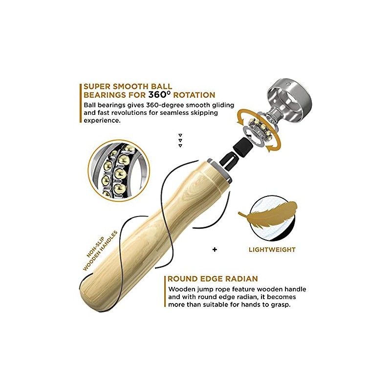 Skipping Rope by Athletics Gear, Pure Wood Handle and Premium