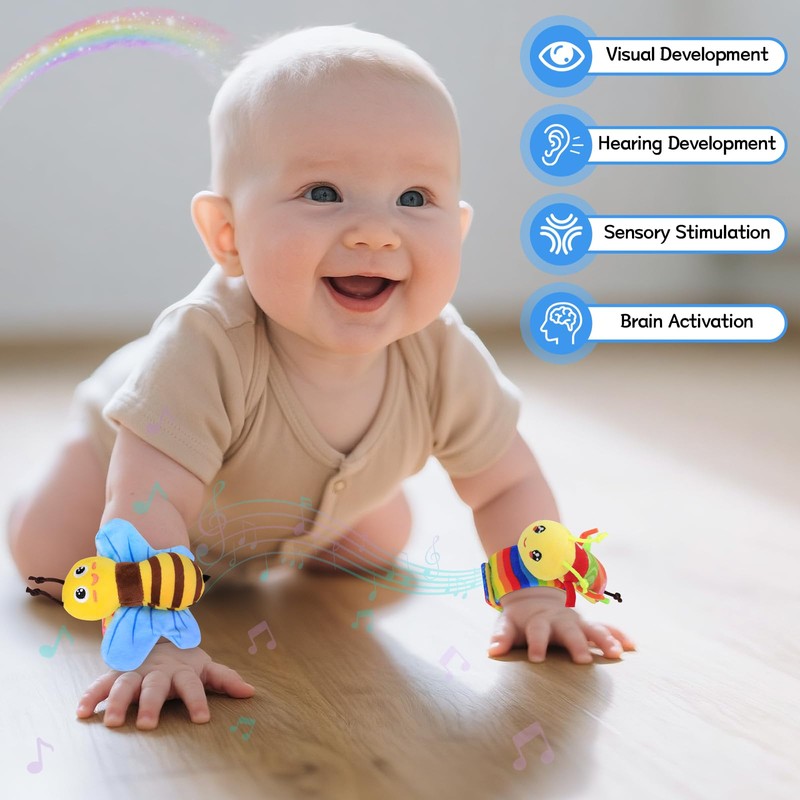Baby Toys 0-6 Months,Baby Wrist and Ankle Rattles Foot Finder