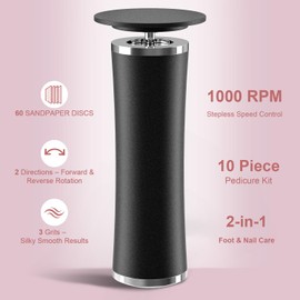 4.8 in Longer Electric Foot Callus Remover, Adjustable Speed Pedicure Tools for Feet with 60 Sanding Pads, Foot Scrubber File, Heel Scraper for Cracked Heels Black