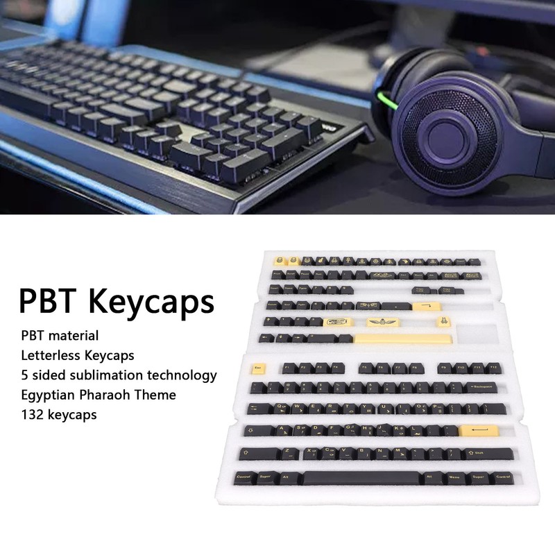 PBT Keycaps 132 Keys Letterless Cherry Height Egyptian Pharaoh Theme