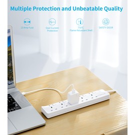 PIBEEX Extension Lead 5 Way Multi Plug Extension Sockets with Individual Switches Wall-Mounted Power Strip 1.5M Extension Cord 13A Fused UK Plug 3250W