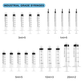 Glue Syringe 1ml, 3ml, 5ml, 10ml, 20ml Syringes with 14ga, 18ga, 21ga, 23ga, 25ga Blunt Tip Needles and Caps for Measuring Liquids and Refilling, Glue Applicator or Oil