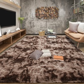 Tepook Area Rugs 9x12 for Living Room, Super Soft Fluffy Rugs for Bedroom, Modern Shaggy Rug Fuzzy Carpets for Kids, Plush Indoor Nursery Home Decor Rug with Non-Slip Bottom, Tie-Dyed Coffee