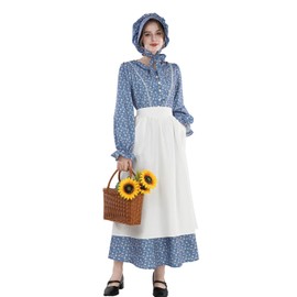 Nuoqi Prairie Dress Women Colonial Pioneer Dress with Bonnet Adult Colonial Costumes Blue XXL