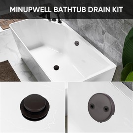 Bronze Bathtub Tub Drain Conversion Kit with Two-Hole Overflow Faceplate, Minupwell Tip-Toe Replacement Bath Tub Drain Trim Kit with Universal Fine/Coarse Thread Assembly，Oil Rubbed Bronze