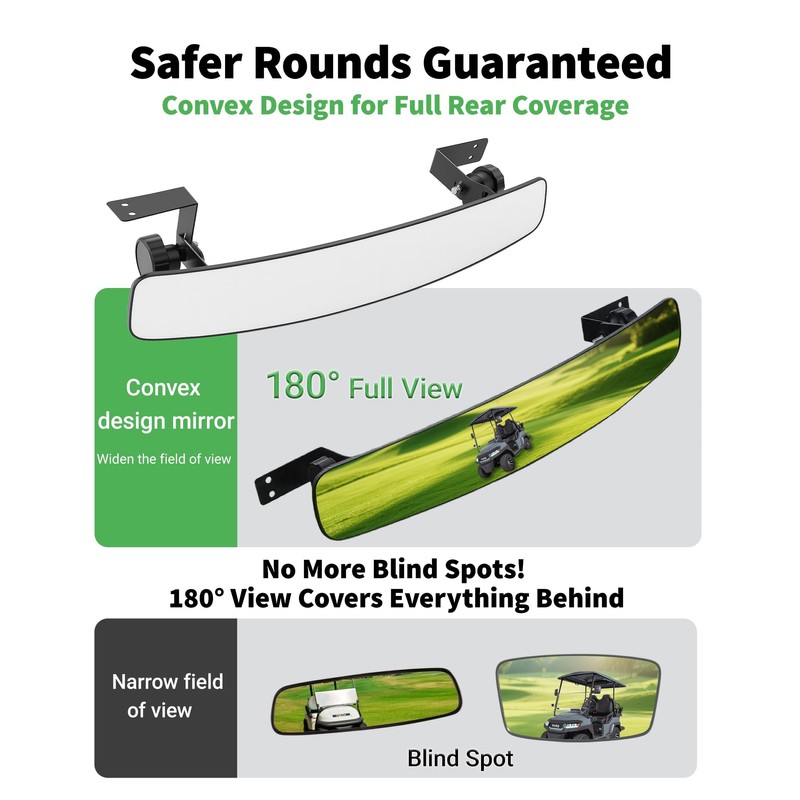 Golf Cart Rear View Mirror, 16.5" Universal Adjustable Rearview Mirror