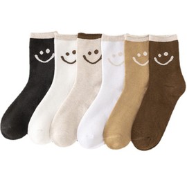GZLXS 6 Pairs Lovely Smile Face Cotton Socks, Smiley Face Socks Womens, Cute Smiling Face Socks(6 pairs) (Thickened 6 Pairs)