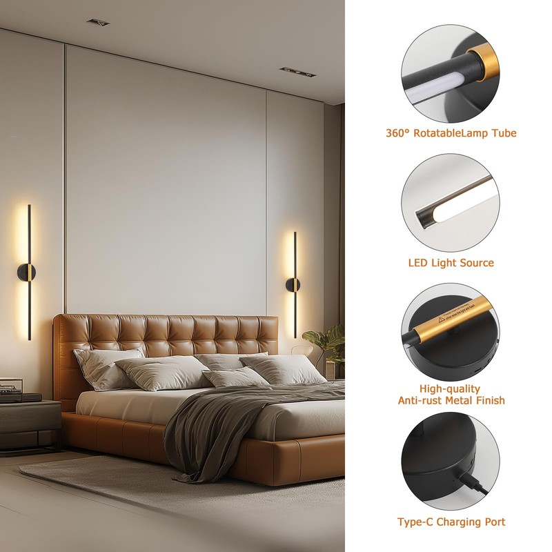 JOOSENLUX Battery Operated Wall Sconces Set of 2 – Gold