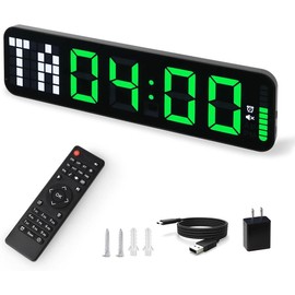 Gym Timer, 15" Large Digital Wall Clock for Gym Interval Workout Timer with Time Progress Bar Countdown/Up Stopwatch, Remote Control for Home Gym Garage Boxing Crossfit Fitness - Color: Blcak+green