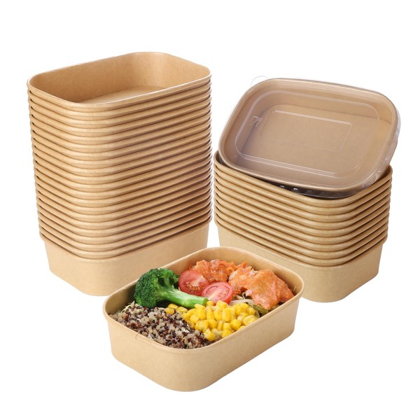 Belinlen 50 Sets 17oz Disposable Kraft Paper Bowls with Lids,