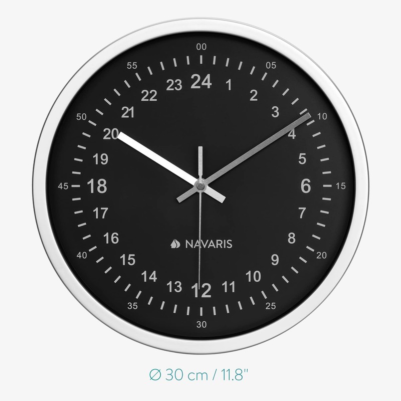 Navaris 24 Hour Wall Clock - 11.8" Analog Military Time