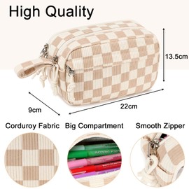 LOIDOU Girls Pencil Case Large Cute Stationery Pouch Pencil Bag for School Study Office Gift, Brown and white checked, cute