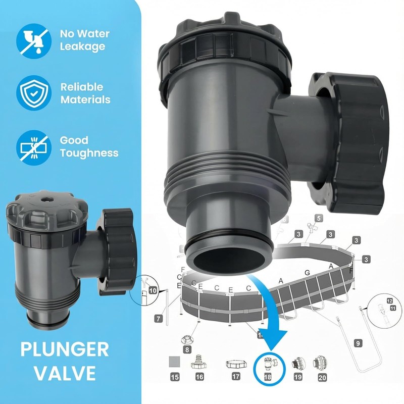 Hnemix Plunger Valve for Above Ground Pools,1.55 in Connection,1800 GPH