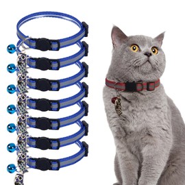 7 Pack Reflective-Breakaway Cat Collars with Bells, Adjustable 7-12in Cute Kitty Collar, Safe & Stylish Collars for Cats, Girl Cats, Male Cats, Pet Supplies,Fish Pendants, Accessories(Blue)